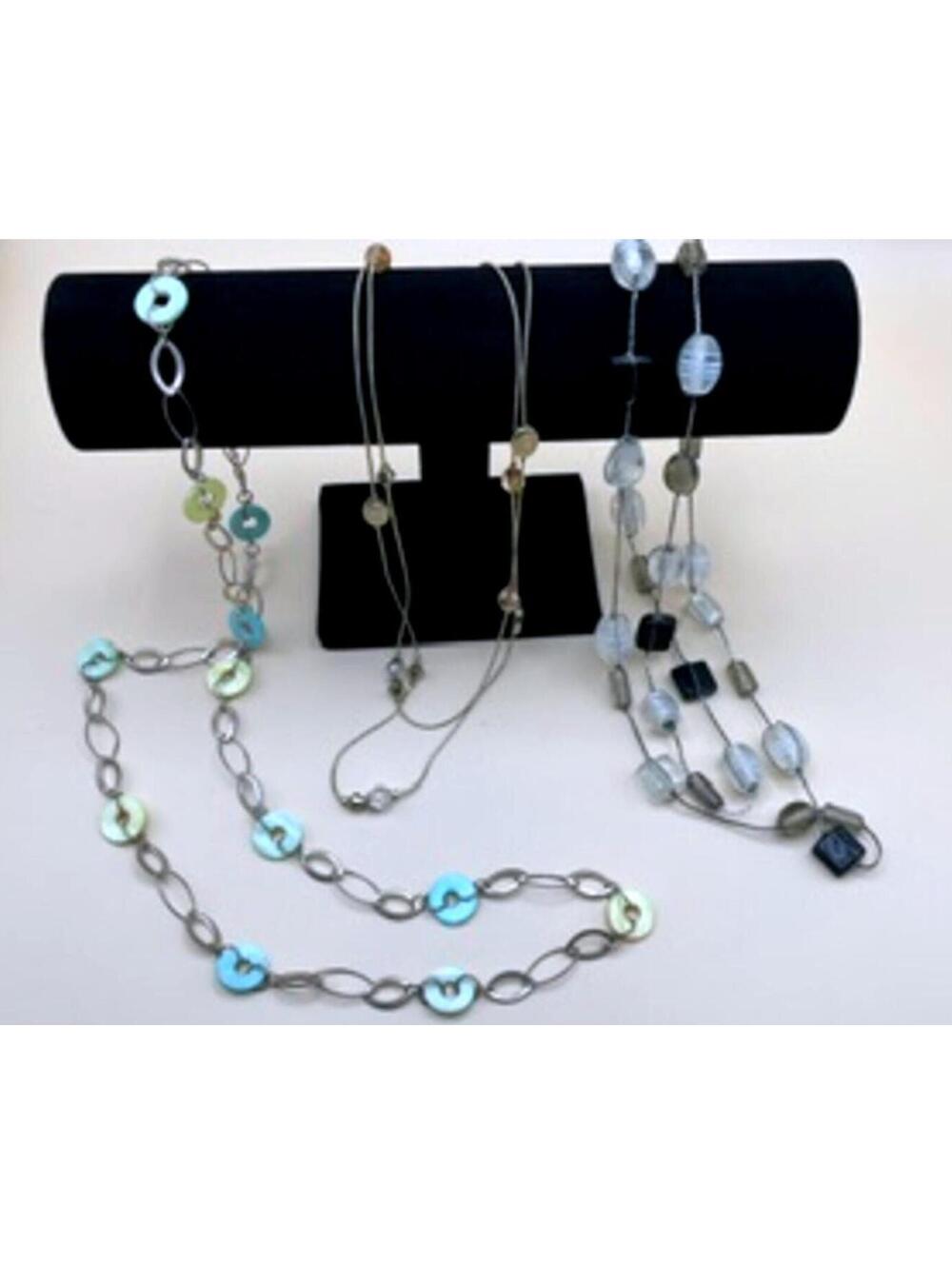 Set of 3 Multi-Colored Long Necklaces with Chain and Bead Details